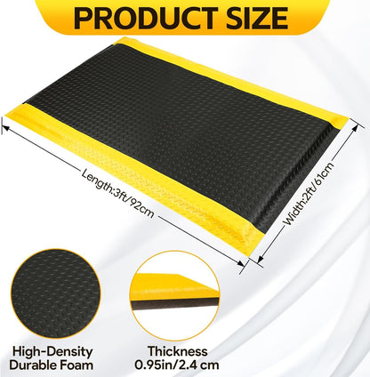 2 Pack 2 x 3 FT Industrial Anti Fatigue Mats, 15/16 Inch Thick Soft Sponge Ergonomic Mat, Nonslip Diamond Plate Work Mat, for Relieving Soreness in The Back and Legs