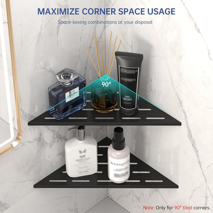 2 Pack 10", SUS304 DAYONE Matte Black Corner Shower Shelf Bathroom Corner Shower Organizer Shelf for Tiled Wall
