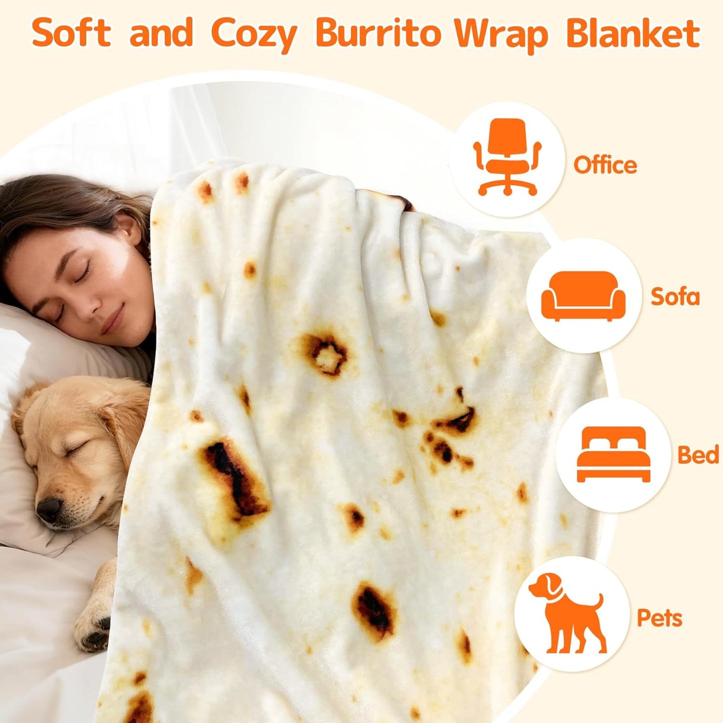 285 80 inches) CASOFU Burritos Tortilla Throw Blanket, White Elephant Gift for Adults Teens Kid Men Women, GSM Soft