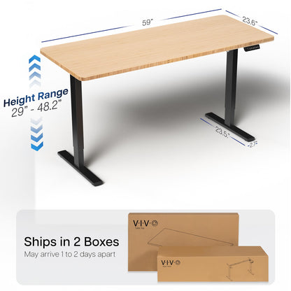 VIVO Electric 60 x 24 in Real Bamboo Standing Desk, Memory Height Adjustment, 1B Series, Holds 220 lbs, One-Piece Top, Black Frame, DESK-KIT-1B6O