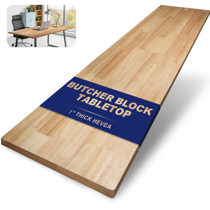 72 x 30in Solid Rubber Wood Butcher Block Table Top – 1 Inch Thick Natural Light Finish for Standing Desk, Office Table, Workbench, Kitchen Island & DIY Furniture Projects