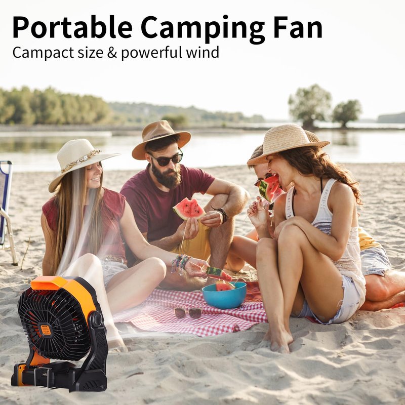 WESTTREE 20000mAh Battery powered fan Camping Fan essentials Portable fan Battery OperatedRechargeable Outdoor Tent with Light & Hook Personal USB Desk for Camping,Orange