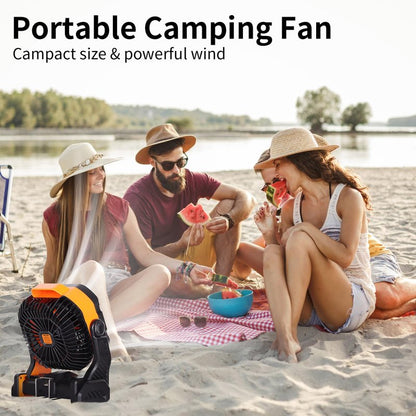WESTTREE 20000mAh Battery powered fan Camping Fan essentials Portable fan Battery OperatedRechargeable Outdoor Tent with Light & Hook Personal USB Desk for Camping,Orange