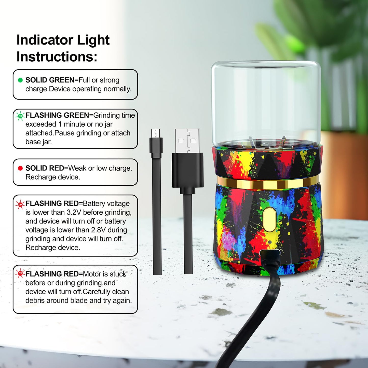 Electric Grinder, Small Spice Grinder Electric Grinders Mini Size 2inx3.5inches with 2pcs 1.7oz/50ml Glass Jar Rechargeable Automatic Small Grinder