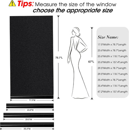 Coavas Blackout Window Film - UV Heat Blocking Privacy Film for Room Darkening, Static Cling, 17.5" W x 78.7" L