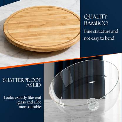 Masthome 11 IN Cake Stand with Lid, Bamboo Wood Rotating Cake Holder with Dome, BPA Free Cake Dish with Cover, Cake Plate with Cover for Birthday/Kitchen/Party/Weddings