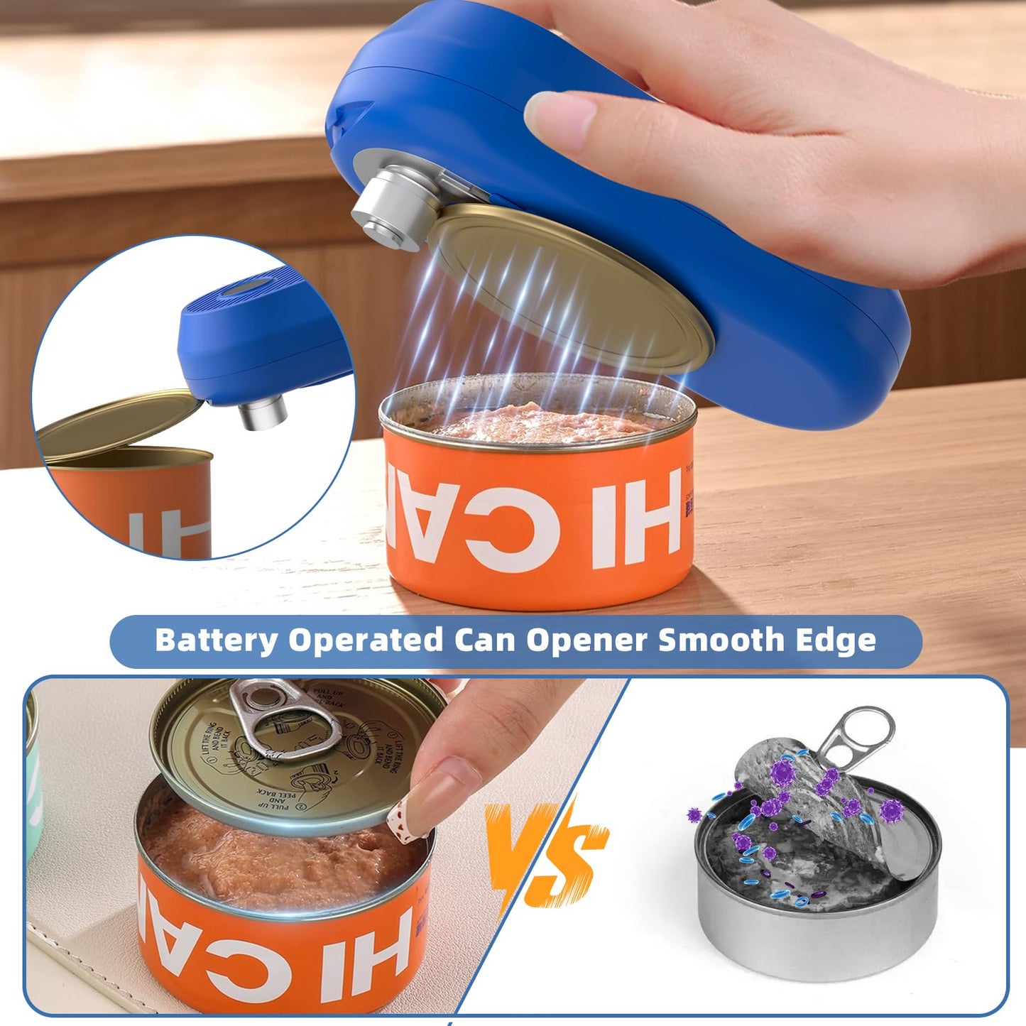 EROBSKJ Auto Electric Can Opener, Rechargeable Can Openers for Seniors & Arthritis, One-Touch Automatic Can Opener, Hands-Free, Smooth Edge, Compact,Small - Auto Stop，Blue