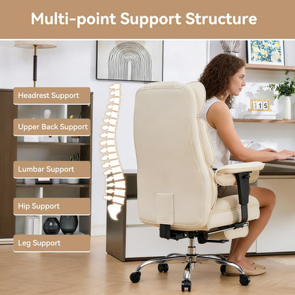 Efomao Big and Tall Office Chair with Footrest - Breathable Mesh Executive Chair, Heavy Duty Computer Desk Chair for Home Office, Ergonomic Lumbar Support & Reclining Mesh Gaming Chair, Beige
