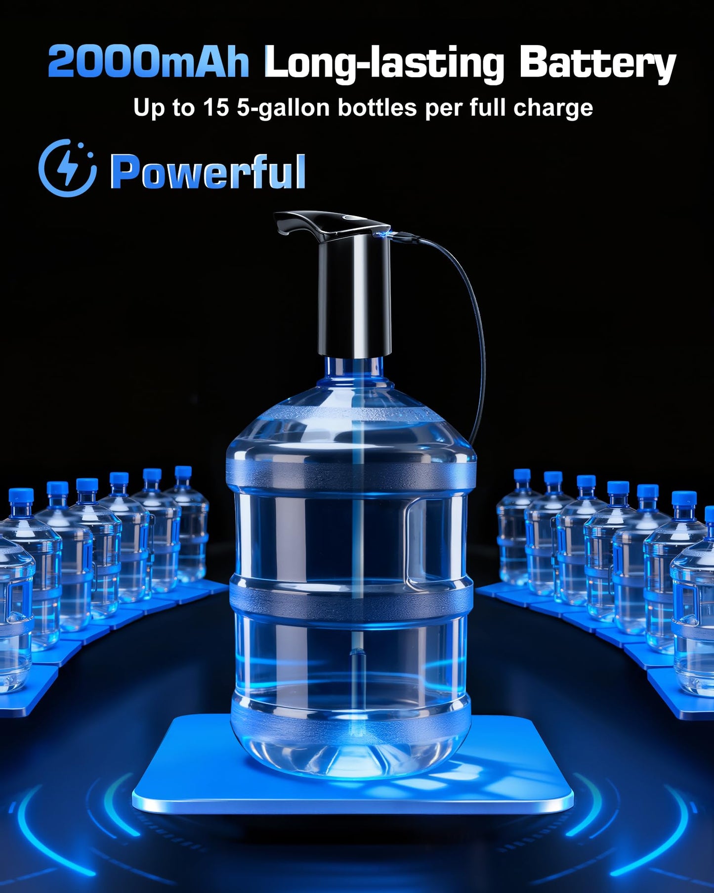 【Highest-Output】 Water Dispenser for 5 Gallon Jug, Electric USB C Water Pump Bottle Whisper-Quiet,Portable Automatic Drinking Jug Pump Rechargeable for Home Office RV Travel Camping(Black)