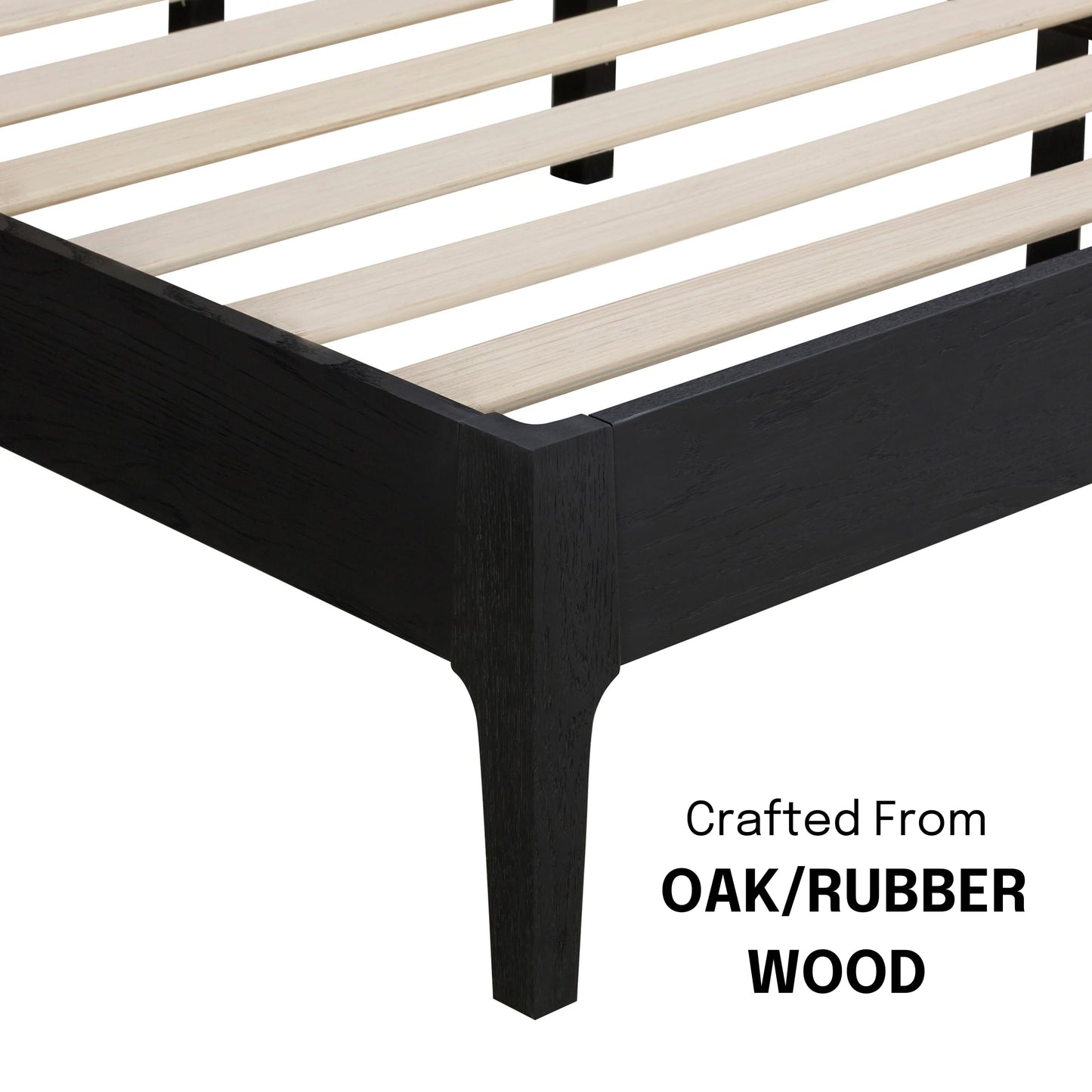 NTC Ruby Wooden Bed Frame with Headboard and Natural Rattan, Solid Oak Foundation with Silent Slats, 1000 Lb Capacity, Effortless Assembly, King - Burnt Black