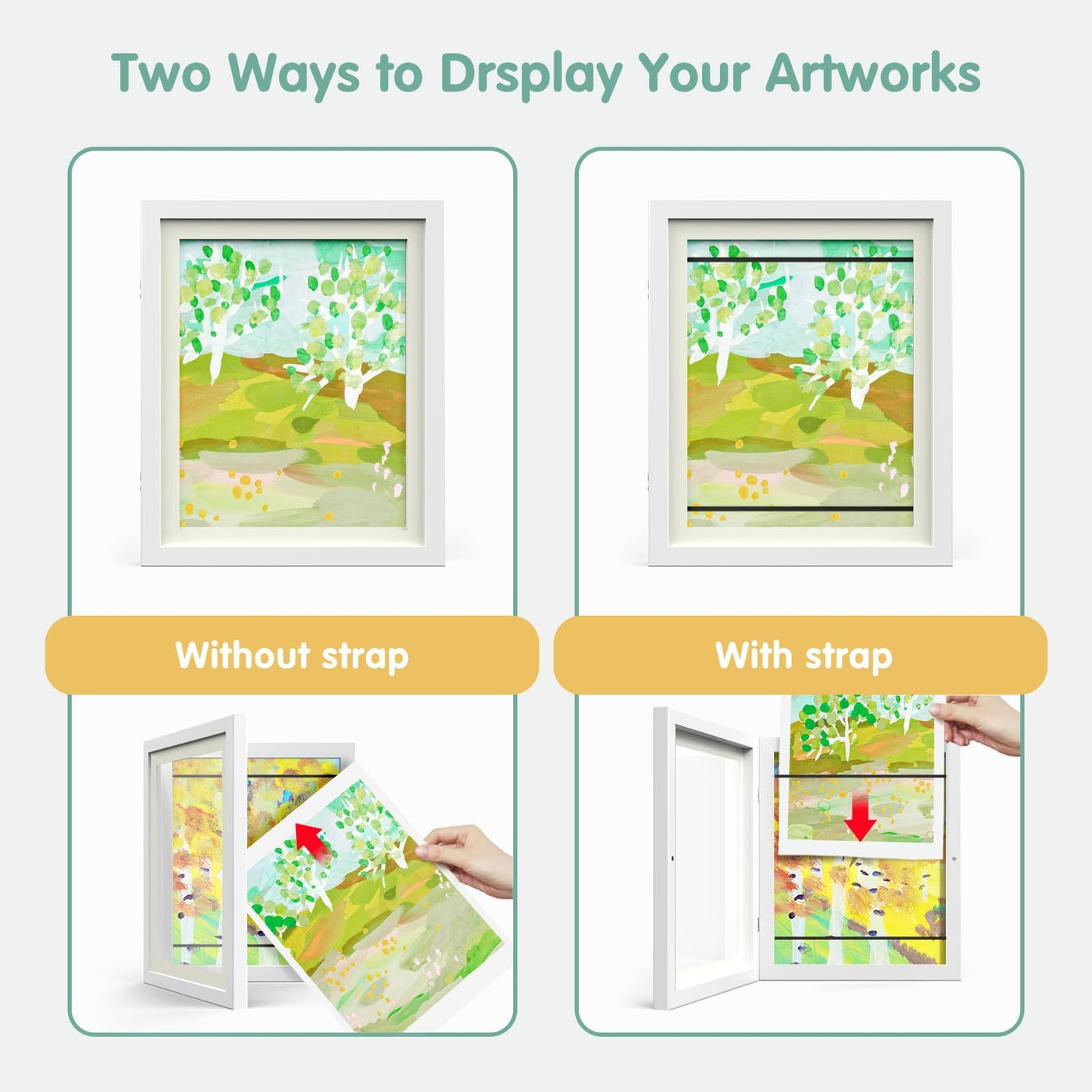Hsypti Kids Art Frames, Kids Artwork Frames Changeable 8.5 x11 with Mat and 10 x12.5 Without Mat, Front Opening Holds 100 Drawings for Drawings, Artworks, Children Art Projects 4 Pack White