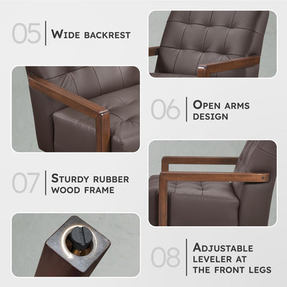 Lexicon Modern Accent Chair, Luxury Genuine Leather Match Living Room Chair with Tufted Cushions, Solid Wood Frame and Arm Rest, Comfy Upholstered Single Seat for Bedroom/Reading/Office, Dark Brown