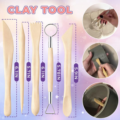 100ml Air Dry Clay Glaze and 29pcs Clay Tools Kit - Waterproof Scratch-Resistant Gloss Varnish Protects from Wear/Cracking, Pottery Tools for Stippling, Carving, Molding & Shaping Clay Crafts