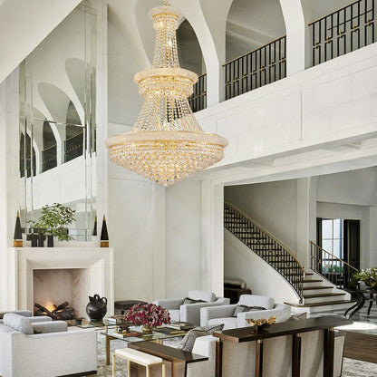 DUNFIZZ 19-Lights High Ceiling Chandelier Modern Gold Crystal Chandeliers Large Foyer Chandelier Fixtures for Staircase Living Room Hallway Entryway (H47 x W31.5)