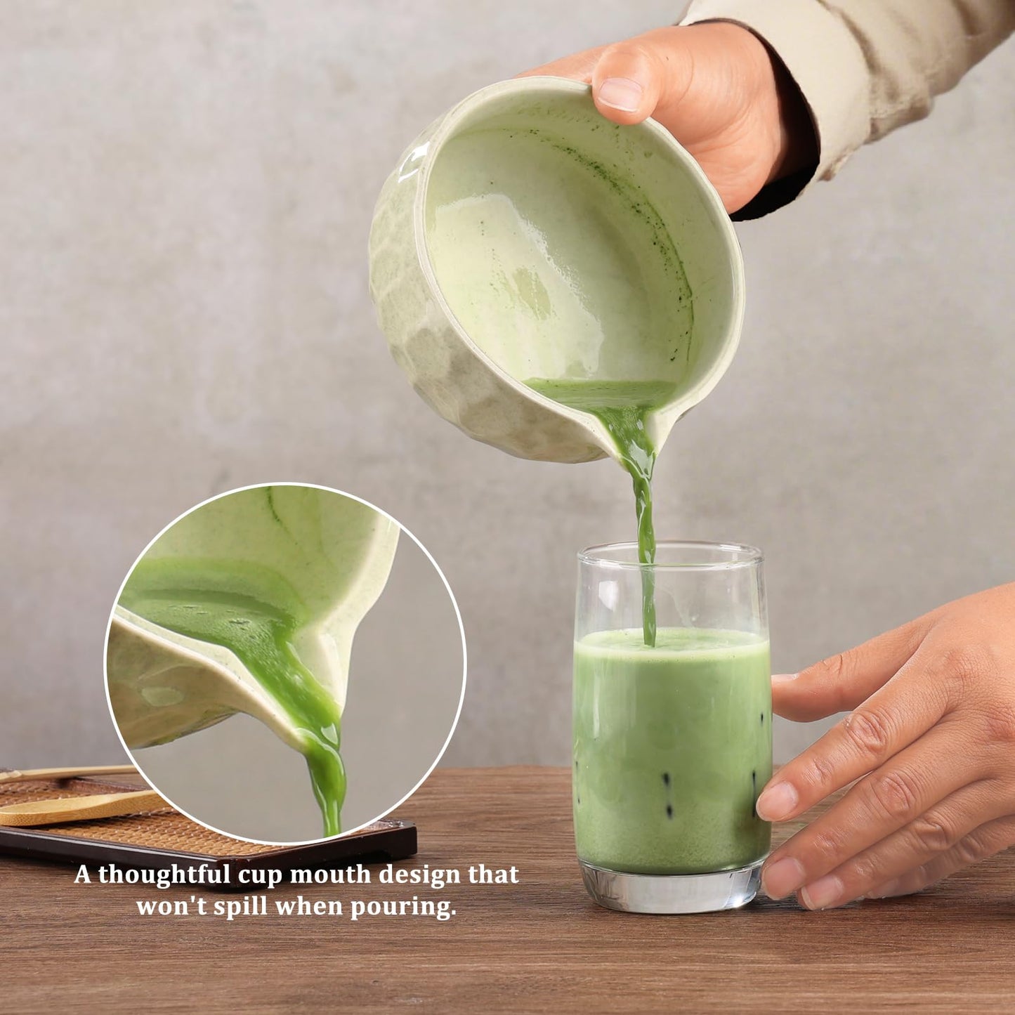 Matcha whisk Set,Japanese Matcha Set,Matcha Bowl with Spout,Matcha Whisk and Holder,Bamboo Scoop,Sifter - 6 Pcs Tea Set for Matcha Lover,Tea Ceremony(Green)