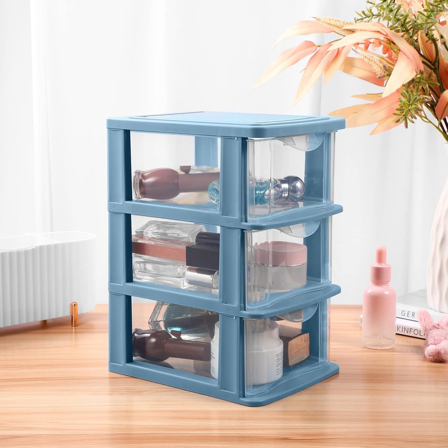 Zerodeko 3 Drawers Plastic Organizer Storage, Clear 3-Drawer Desktop Unit for Arts and Crafts