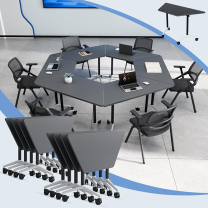 8 Pack Folding Conference Table,T-Shaped Conference Room Tables with Wheels, 47.2 in Modern Conference Table,Mobile Modular Seminar Meeting Desk for Classrooms,Office & Seminar (8, Dark Gray)