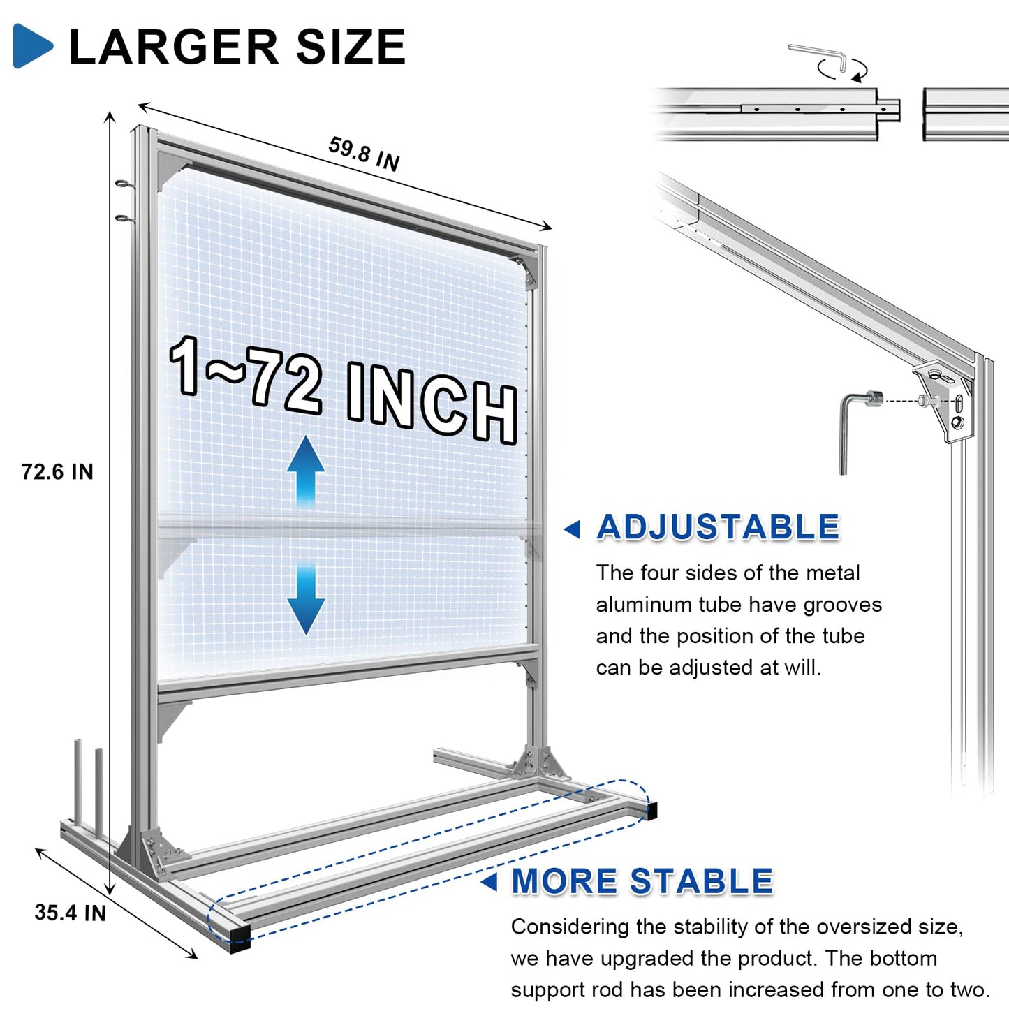 Kerty 70 Inches Extra Large Rug Tufting Frame, Aluminum Metal Tufting Frame Kit for Rug Making, A Safer Tufting Cloth Stand for Tufting Beginners and Lovers