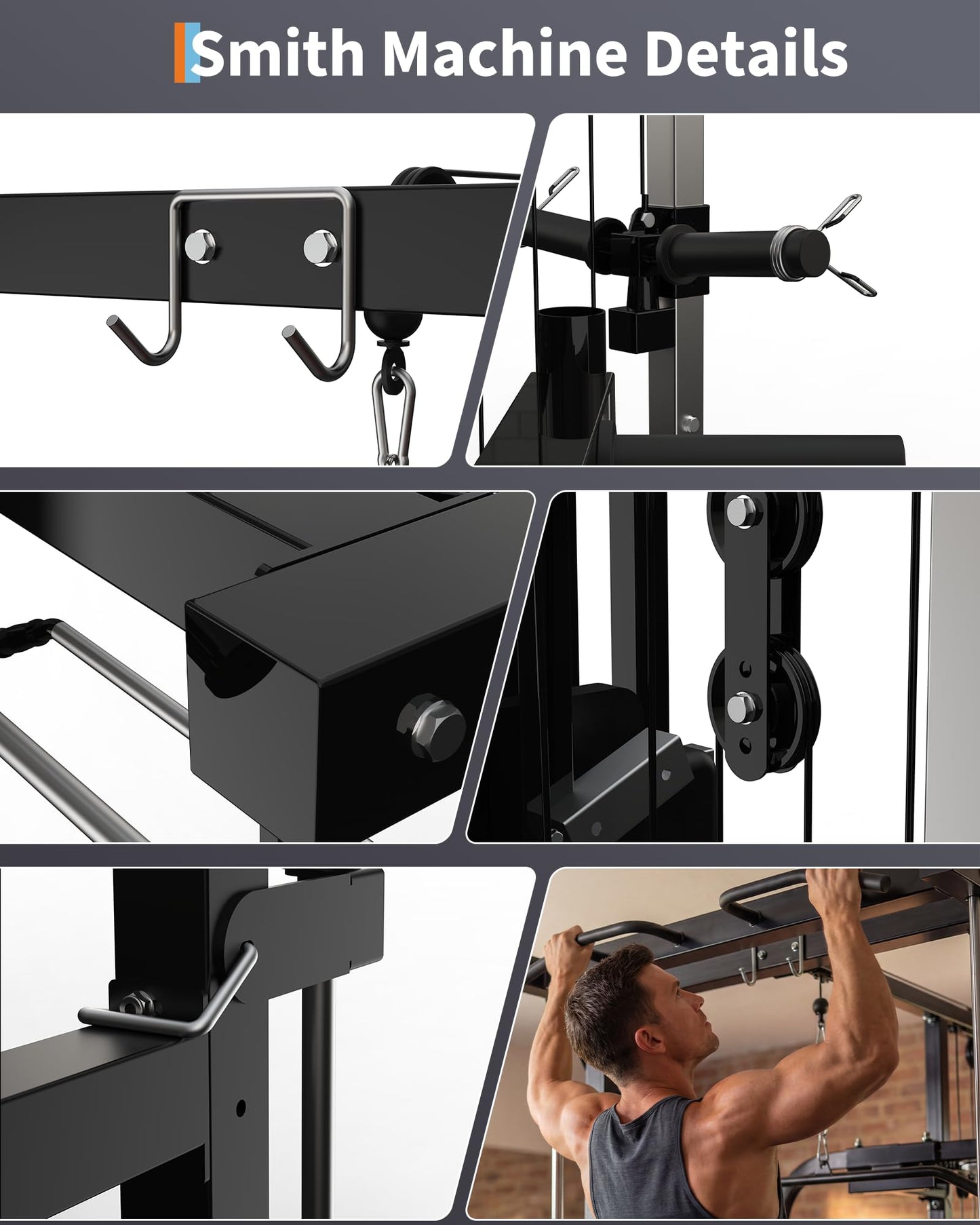 Garvee Smith Machine with Bench, Heavy Duty Power Cage Squat Rack with Smith Bar, LAT Pulldown System, Chest Station & More Training Attachment, Home Gym Equipment for Strengthen Training