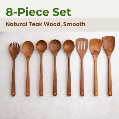 Solange & Frances Teak Wooden Utensil Set. Premium Cooking Utensils, and Non Toxic Cooking Utensils. Unique Gift for Women, Gift for Mom, Gifts for Grandma, or Gifts for Women Who Have Everything