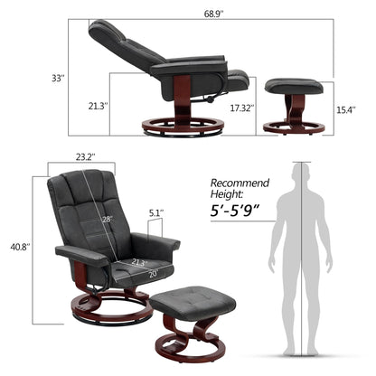 MCombo Manual Swivel Recliner with Ottoman, Chair Ottoman Set for RV Small Spaces, Living Room, Bedroom, Office 9019 4919 (Faux Leather, Dark Grey)