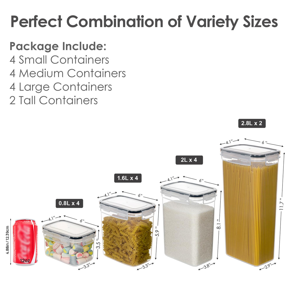 CHEFSTORY Airtight Food Storage Containers Set, 14 PCS Kitchen Storage Containers with Lids for Flour, Sugar and Cereal, Plastic Dry Food Canisters for Pantry Organization and Storage