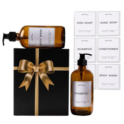 Baynlayn Amber Glass soap Dispenser with Anti-Rust Pump. Refillable Kitchen and Bathroom soap Dispenser for Dish soap, Hand sanitiser, Shampoo, Conditioner, Lotion, Shower Gel Conditioner 16 oz 2pack