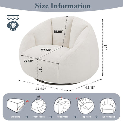 Gericco Swivel Giant Bean Bag Chair for Adults - Comfy Plush Round Shell Soft Accent Chair, Oversized Cozy Floor Sofa for Living Room, Bedroom & Game Rooms, Beige