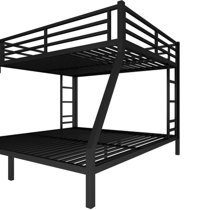 Bellemave Queen Over King Bunk Bed with 2 Side Ladders for Teens,Adults, Metal Bunk Bed Frame with Full-Length Guardrail for Dorm,Bedroom, Noise-Free Steel Slats, No Box Spring Required, Black