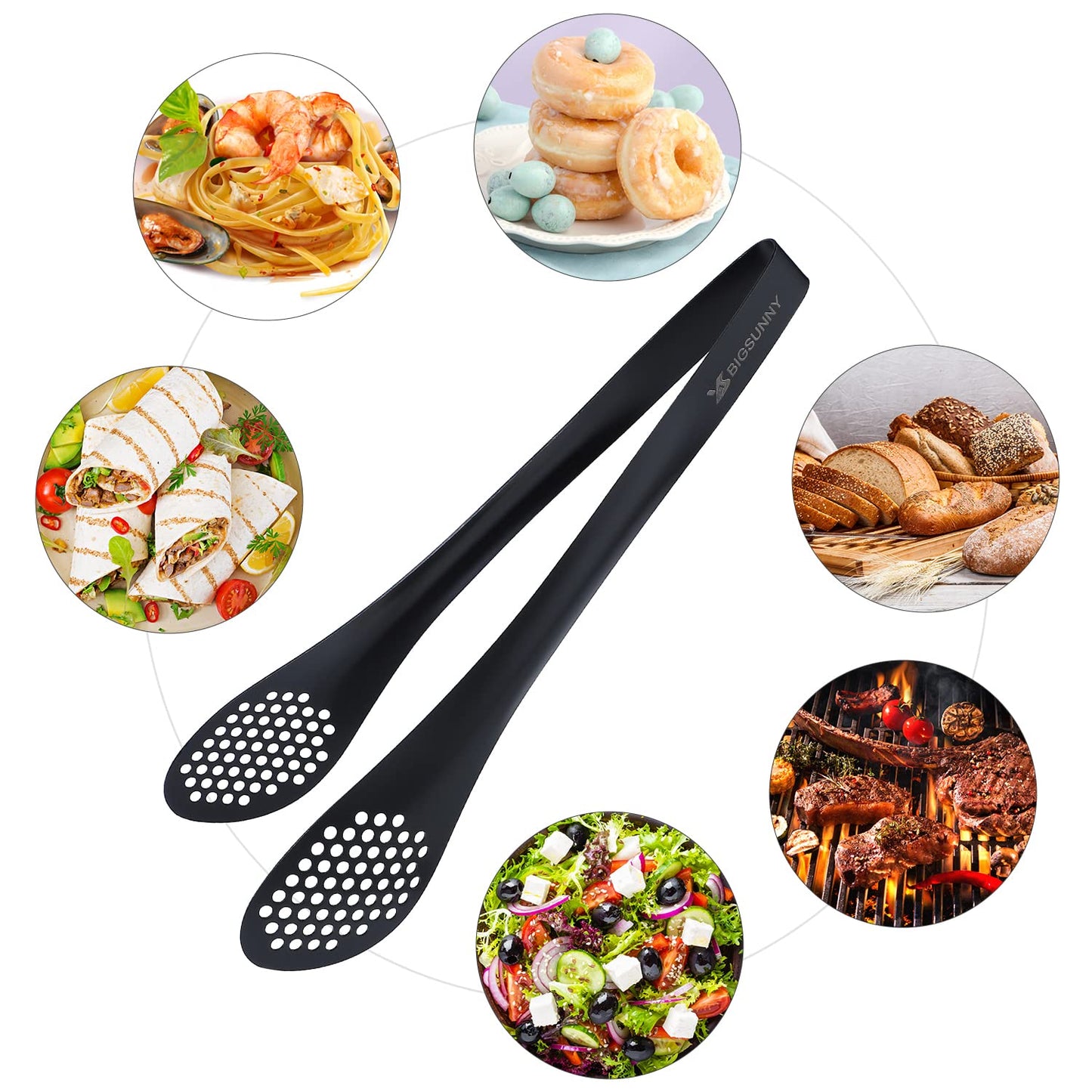 MSY BIGSUNNY Stainless Steel Buffet Tongs - Heavy Duty Kitchen Food Tong for Cooking and Serving (Black - 11" Serving Tongs)