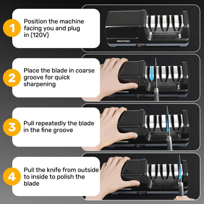 Enutogo Knife Sharpener, 3-Stage Electric Knife Sharpener for Kitchen Knives, 100% Diamond Abrasive with Quick Sharpening & Polishing, Professional Sharpening Tool with Metal Dust Collection Box