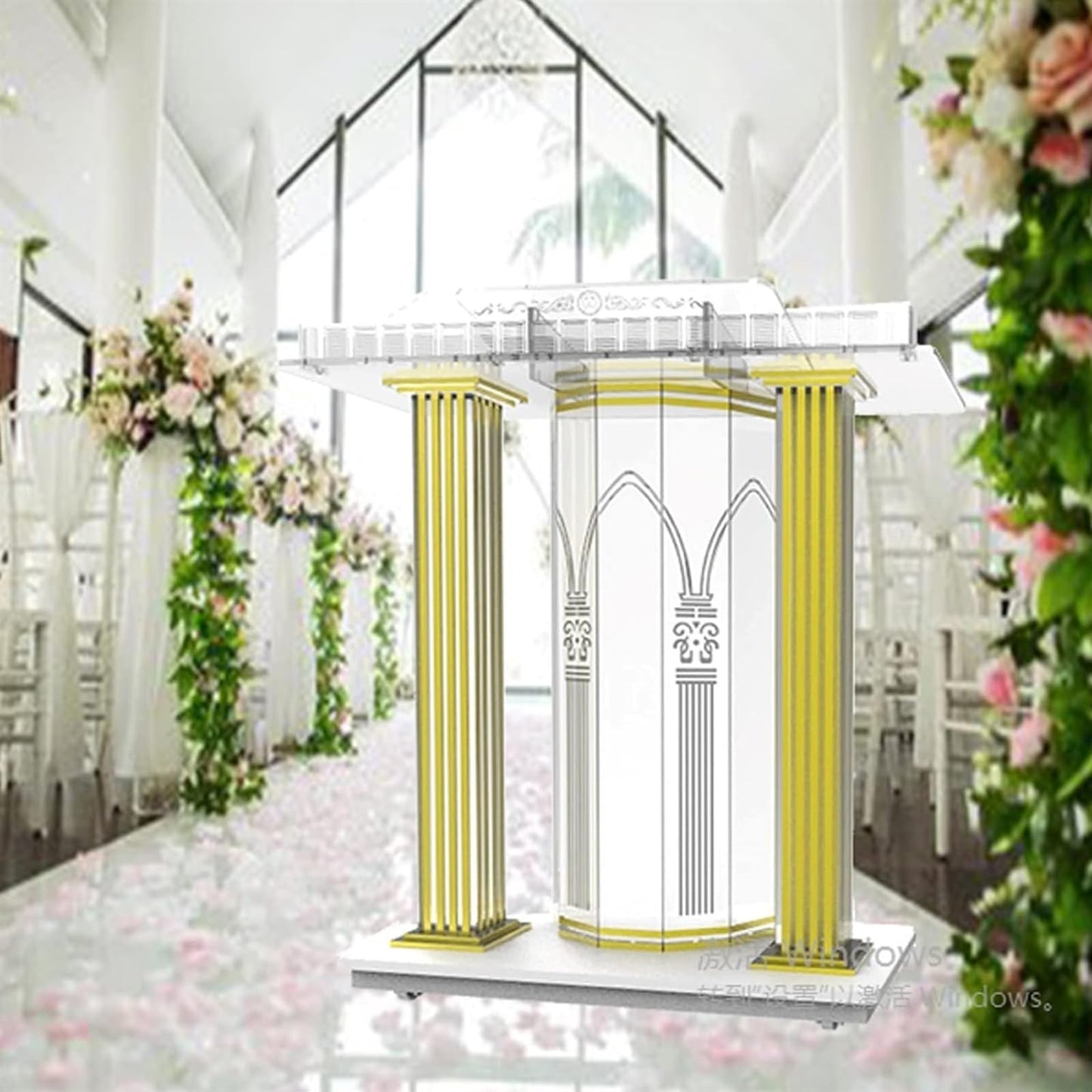 BTZHY Lectern Podium Stand, Acrylic Rolling Luxury Vertical Podium Stage Host with Casters Rolling Podium for Church, Wedding, School