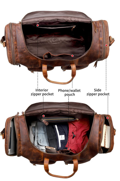 32" Vintage Duffel Classic Style with Modern Outlook Retro Thick Full Grain Cowhide Handmade Airplane Under seat Carry On Bags Leather Gym Overnight Luggage Bag