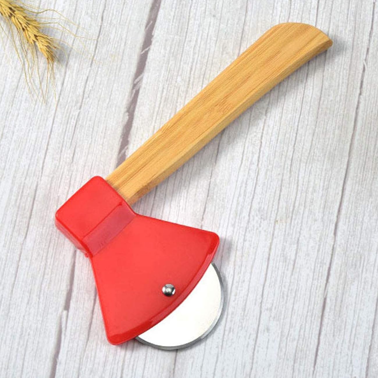 DURABOARD Funny & Cool Axe Pizza Cutter - Unique Men Dad Tool With Steel Сircular Saw, Plastic Cover for Wheel Blade Knife & Bamboo Handle - Cute Kitchen Gadgets Nonstick Stuff Slicer Accessories