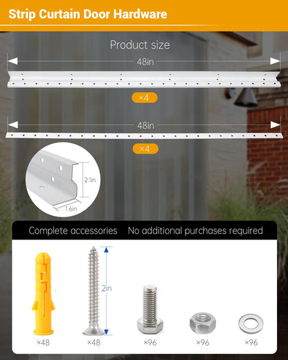 16 Foot Strip Curtain Door Hardware, Commercial Industrial Use Plastic Strip Door Hanger（Not Equipped With Plastic Rubber Curtain）, Galvanized Steel, Fit for Porch/Garage/Warehouse/Pet House Curtain