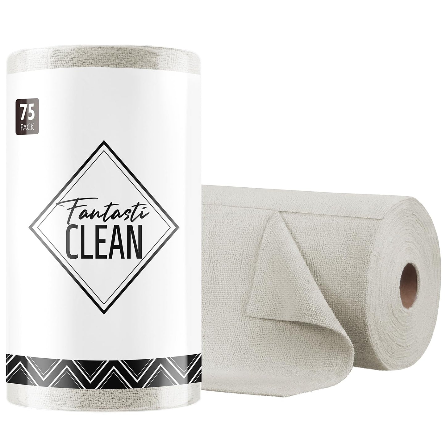 Fantasticlean Microfiber Cleaning Cloth Roll -75 Pack, Tear Away Microfiber Towels, 12" x 12", Reusable, Washable, Scratch Free, Ultra Absorbent Dishcloth for All-Around Cleaning Supplies (Cool Grey)