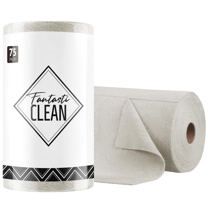 Fantasticlean Microfiber Cleaning Cloth Roll -75 Pack, Tear Away Microfiber Towels, 12" x 12", Reusable, Washable, Scratch Free, Ultra Absorbent Dishcloth for All-Around Cleaning Supplies (Cool Grey)