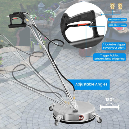 24" Pressure Washer Surfaces Cleaner with 4 Wheels & Duals Handles, 4000PSI Stainless Steel Surfaces Cleaner Attachment Commercial Grade for Pressure Washer for Concrete Driveway Sidewalk Deck Patio