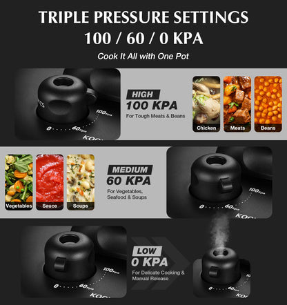 KOCH SYSTEME CS Stainless Steel Pressure Cooker 8.5QT, Olla de Presion, 18/10 Stainless Steel Pressure Cooker, Easy One-Press Lock, Stovetop Pressure Cookers, Induction Ready, Glass Lid & Steamer