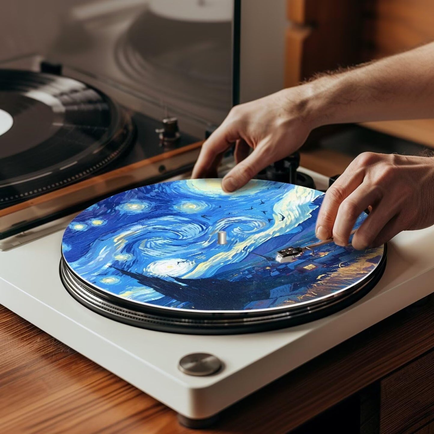 Qehuruxo Oil Painting Turntable Platter Mat Rubber Slipmat Record Player mat 12-inch Turntable Rubber Mat Silicone Design for Universal to All LP Vinyl Record Players (Black)