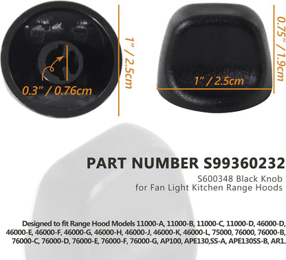 S99360232 Range Hood Knob, S600348 Fan Knob Replacement Parts for Kitchen Appliances, 4PCS