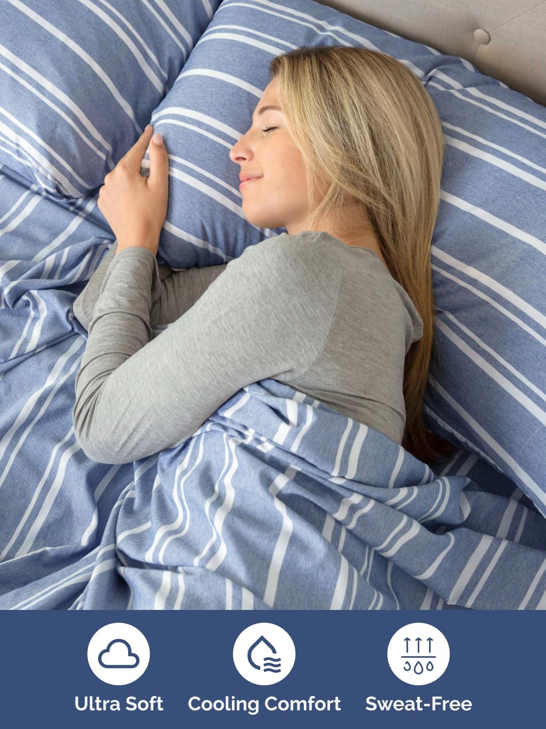 Skiennix Extra Deep Cal King Sheet Set | 6-Piece Breathable Cooling Bedding - Soft, Wrinkle-Free, Blue Stripes
