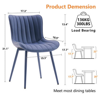 YOUNUOKE Mid-Century Modern Dining Chairs Set of 2, Navy Blue PU Leather Upholstered Kitchen Chairs with Navy Blue Metal Legs, Armless Accent Chair for Dining Room, Guest Reception Room