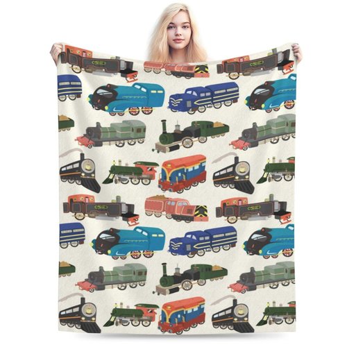 Cute Cartoon Train Theme Flannel Throw Blanket for Kids Boys Baby Toddler Teens Gifts Soft Warm Bedroom Throws for Home Couch Room Sofa Office Travel Camping Dorm Decor 60x50 Inch