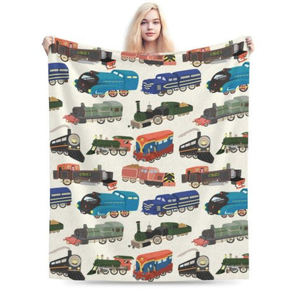 Cute Cartoon Train Theme Flannel Throw Blanket for Kids Boys Baby Toddler Teens Gifts Soft Warm Bedroom Throws for Home Couch Room Sofa Office Travel Camping Dorm Decor 60x50 Inch