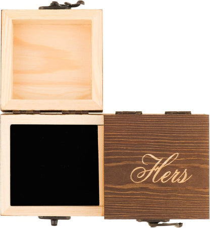 Ella Celebration Wood Ring Box for Wedding Ceremony, Rustic Vintage Ring Bearer Box, His & Hers