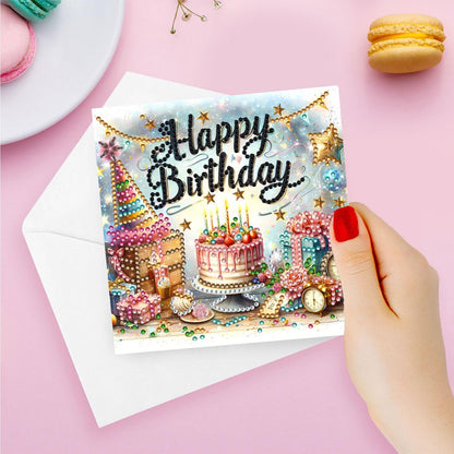 DIY Diamond Greeting Cards Set, 5D DIY Diamond Art Painting Festival Style Greeting Card, DIY Christmas Card Making Kits for Family Friends Handmade Gift-#28-Birthday