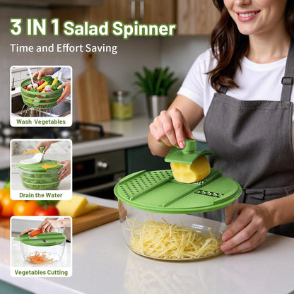 SmartTrends Salad Spinner, 5.3 QT Lettuce Spinner with Strainer, Fruit Cleaner with 4 Replaceable Blade for Shredding, Slicing and Pureeing, Salad Washer & Dryer for Quick Washing (Green)