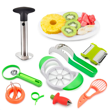 9 Pcs Pineapple Corer and Slicer Set – Sturdy, Sharp & Easy to Clean Pineapple Slicer Tool with Fruit Corer, Slicers and Peelers – Works for Apples, Melons, Avocados, Citrus, Berries, Bananas & More