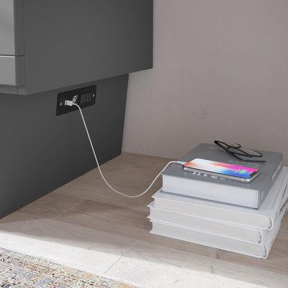 AFI, Nantucket Twin Murphy Bed Chest with Mattress, Storage Drawer and Built-In USB Charger, Grey